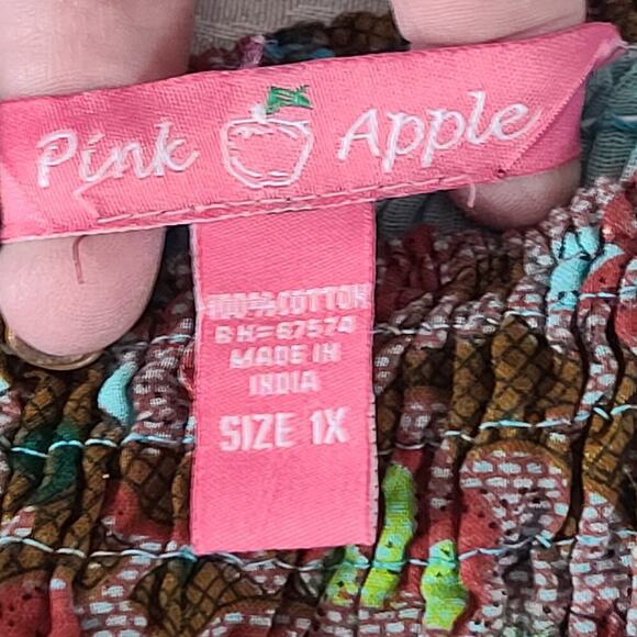 Pink apple Y2K women's sundress Smocked top Funky Boho quirky Size 1X Dopamine - Picture 7 of 7